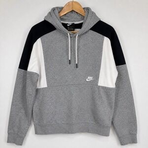 Nike Color Block Pullover Hoodie Gray Black White Small Cotton Fleece